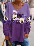 Women's Alzheimer's Floral Print Casual V-Neck Top