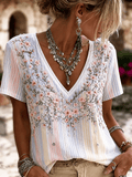 Women's Vintage Floral Breast Cancer Print Top
