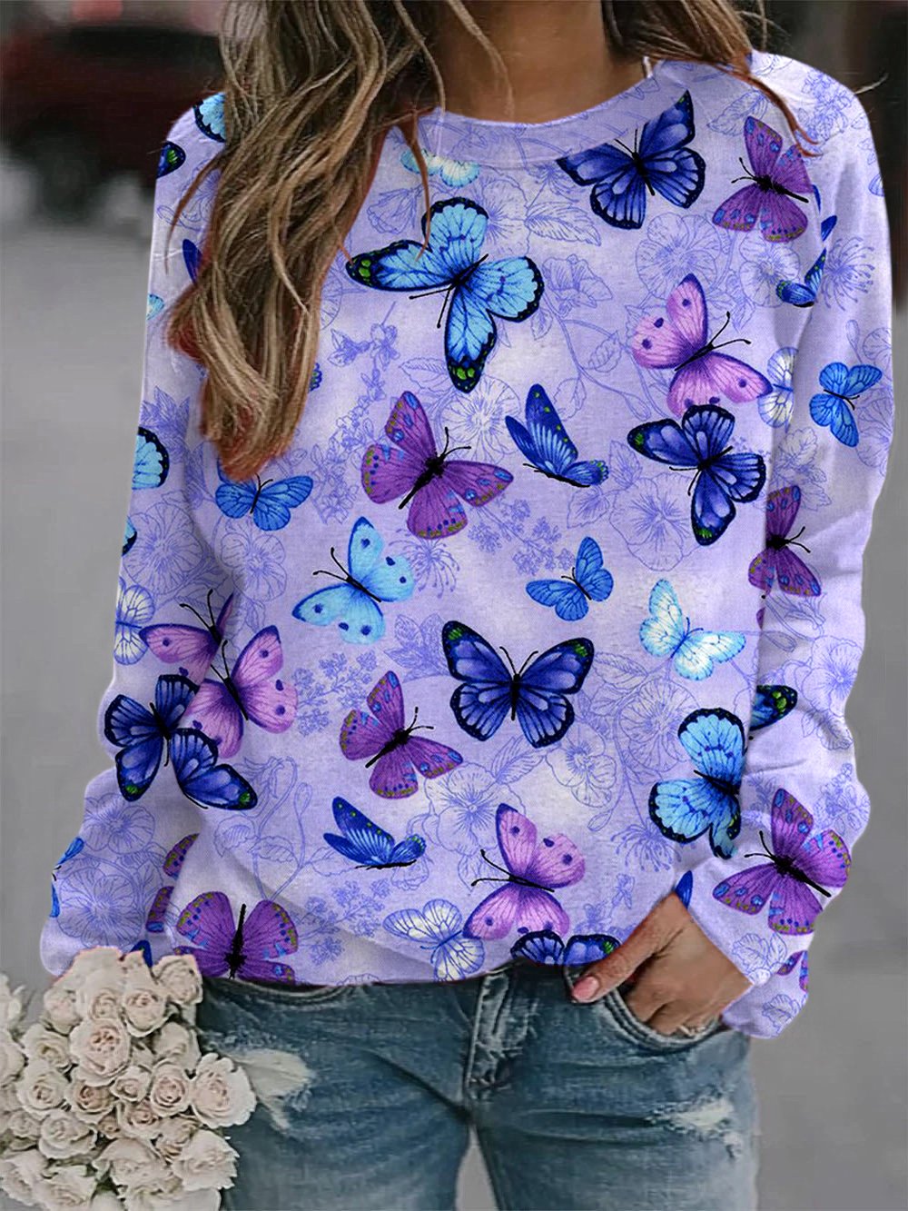 Women's Alzheimer's Awareness Purple Print Sweatshirt