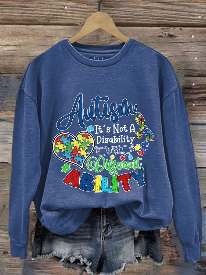 Retro Autism It's Not A Disability It's A Different Ability Print Sweatshirt
