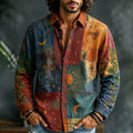 Men's Boho Patchwork Sun Moon Star Print Long Sleeve Shirt
