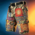 Men's Retro Ethnic Hippie Style Sun And Moon Color Block Shorts