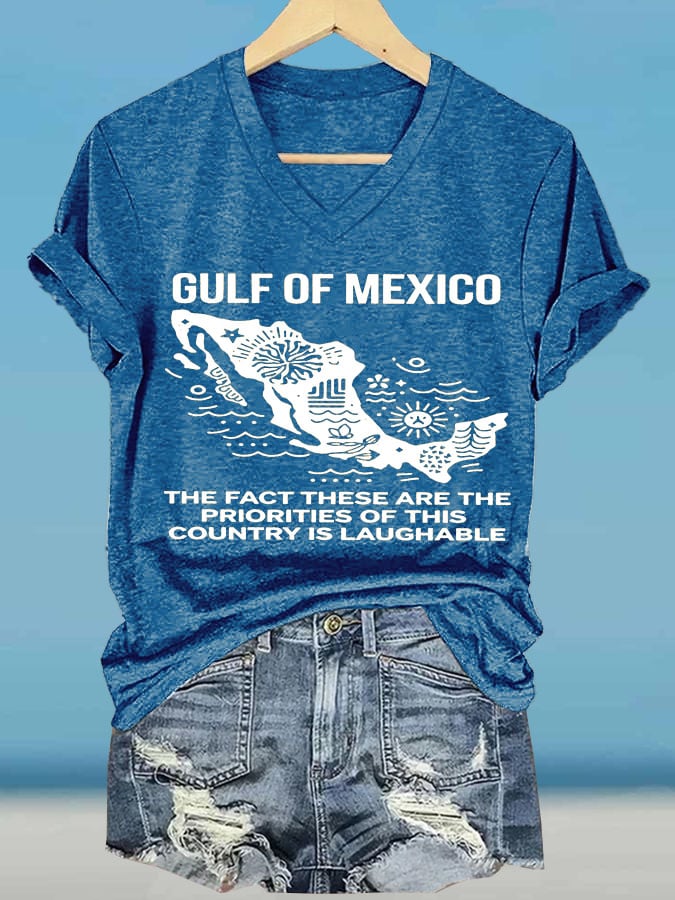 Women's Gulf Of Mexico Printed V Neck T-shirt