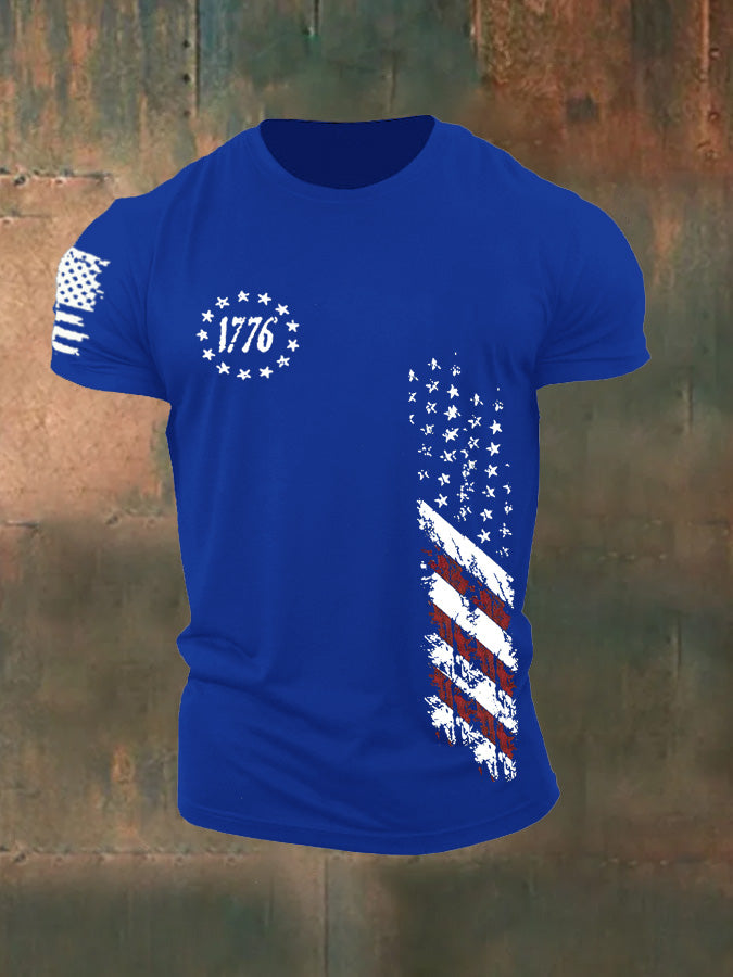 250th Anniversary America Flag 1776 Pattern 100% Cotton T-Shirt
