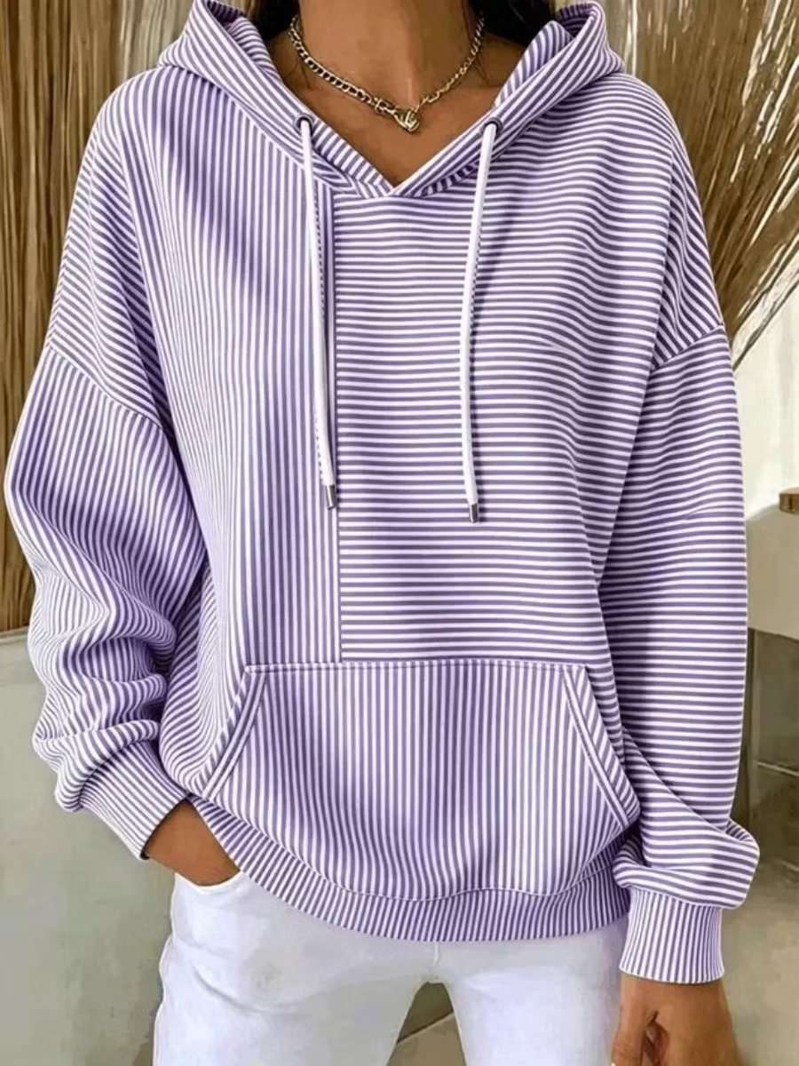 Women Striped Long Sleeve Casual Daily Spring/Fall Hoodie