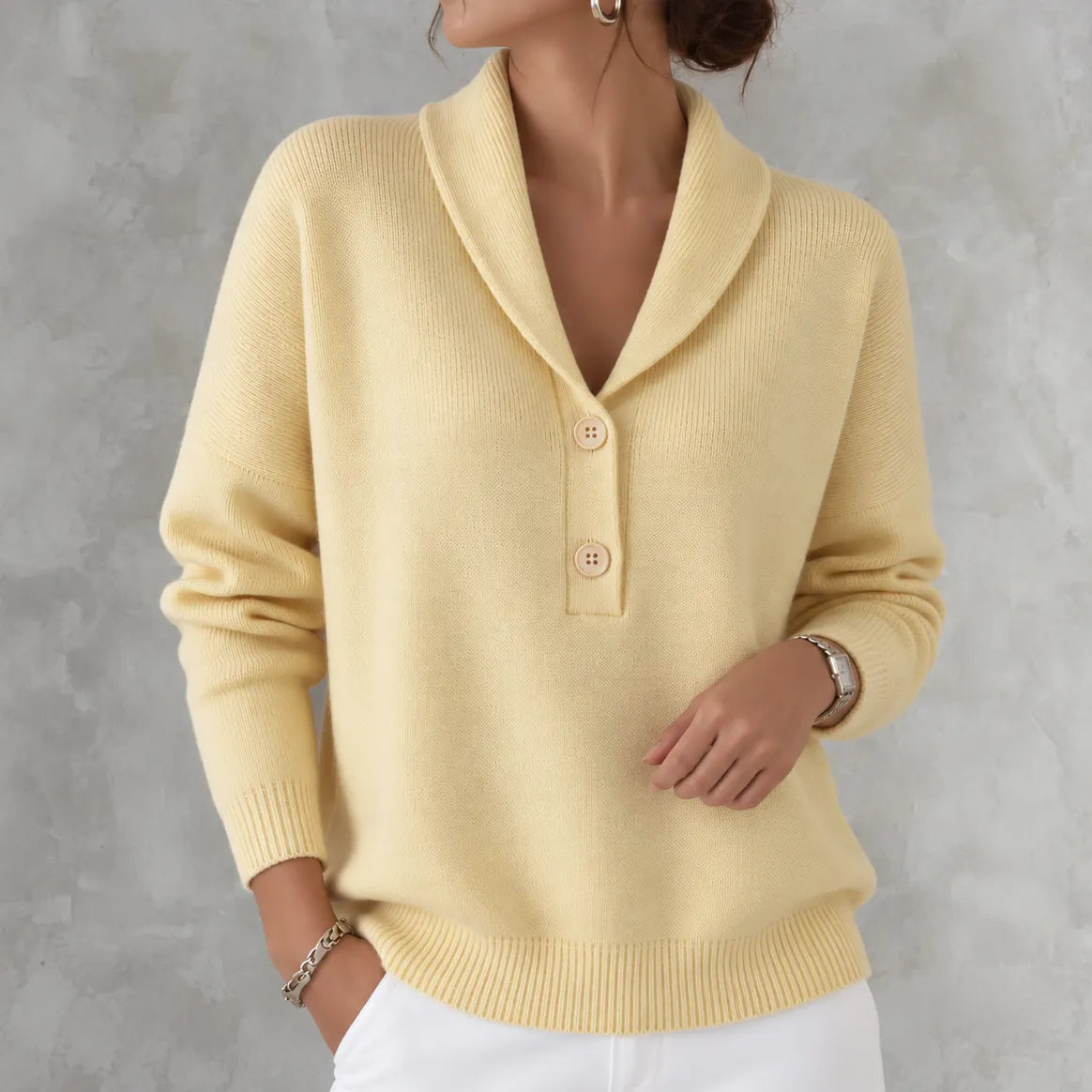 Elegant Solid Color Collar Button Knit Sweater