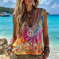 Women's Retro Hippie Peace Floral Embroidered Vest