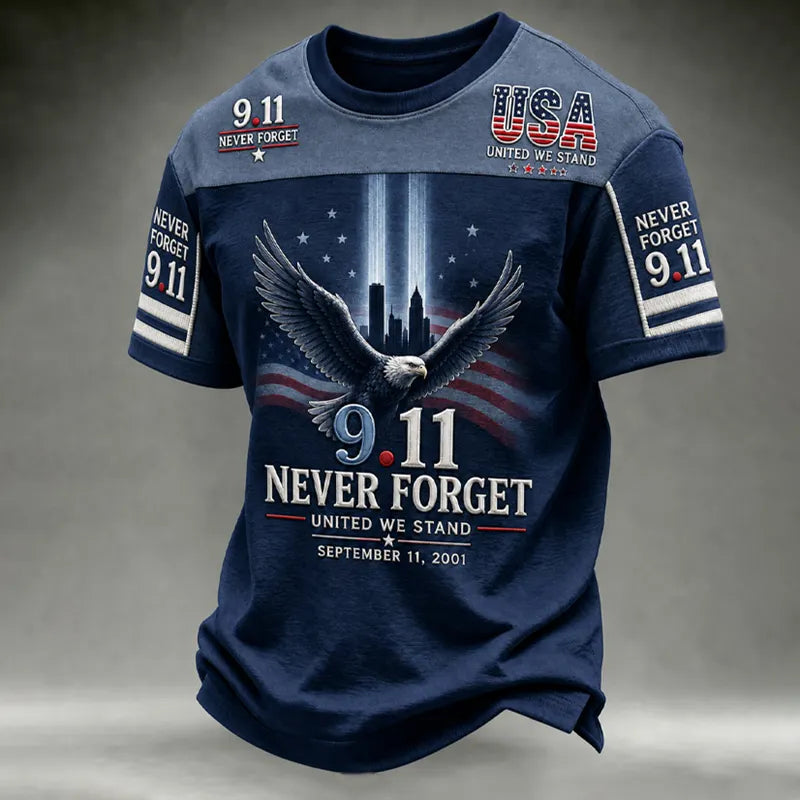Men's Retro 9.11 Memorial Never Forget Print Casual T-Shirt
