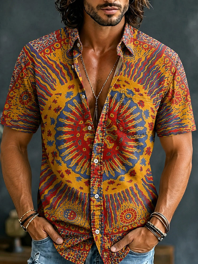 Men's Hippie Art Abstract Pattern All Over Print Short Sleeves Shirt