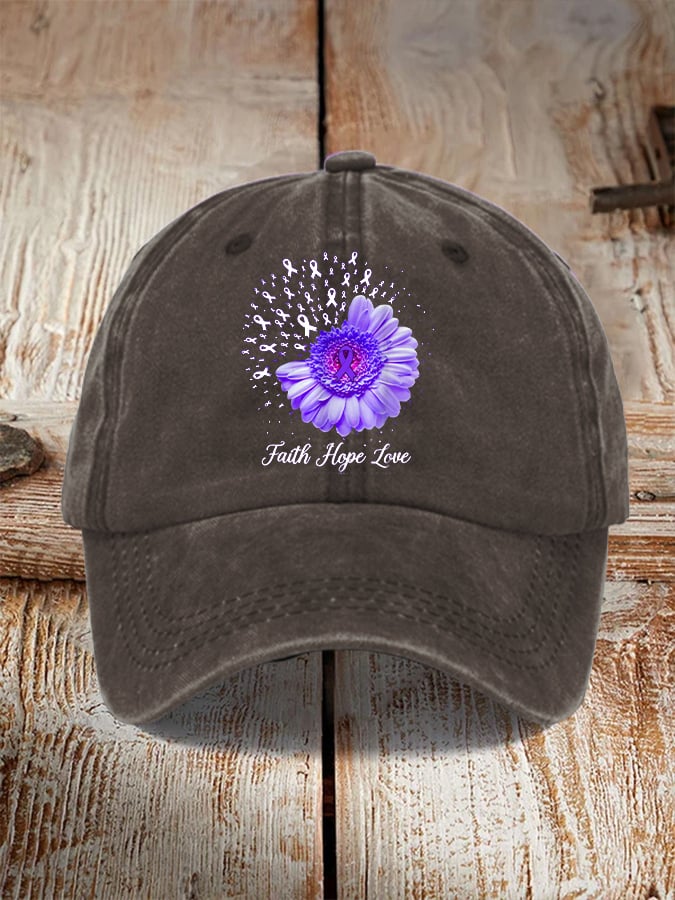 Faith Hope Love Alzheimer's Awareness Purple Ribbon Dementia Hat