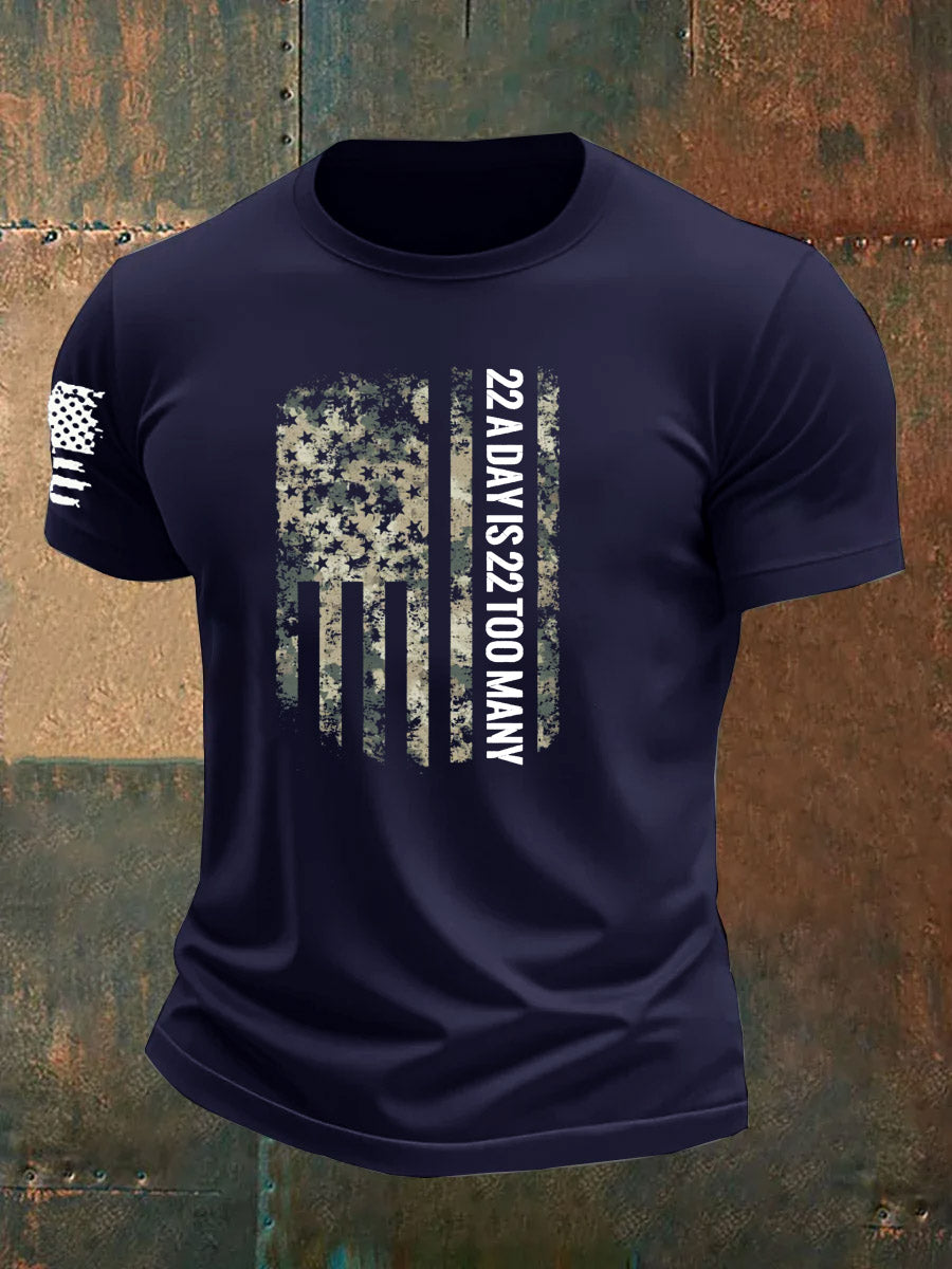 Men's 22 A Day Is 22 Too Many Veteran Pattern 100% Cotton T-Shirt