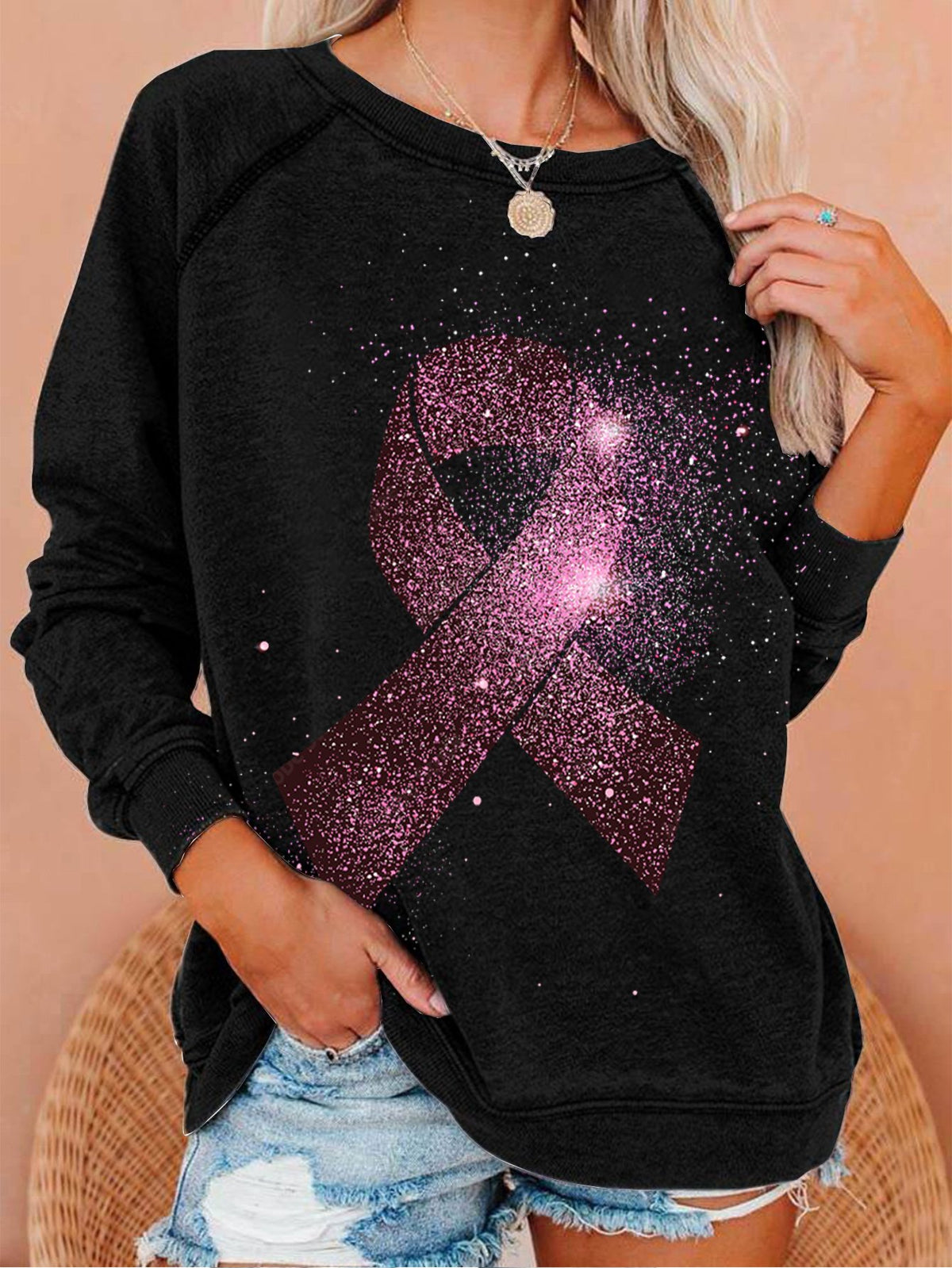 Women's Breast Cancer Awareness Print Casual Sweatshirt