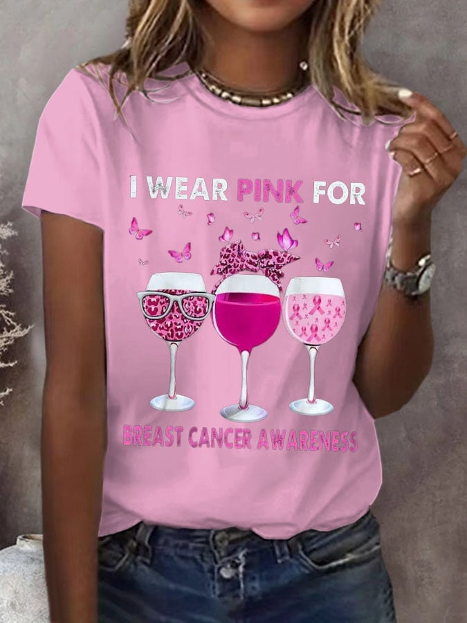 Women's Breast Cancer Awareness "I WEAR PINK FOR" Printed Casual Tee