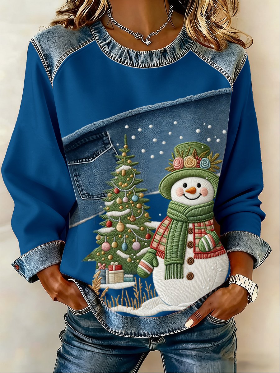 Women's Casual Retro Christmas Snowman Sweatshirt