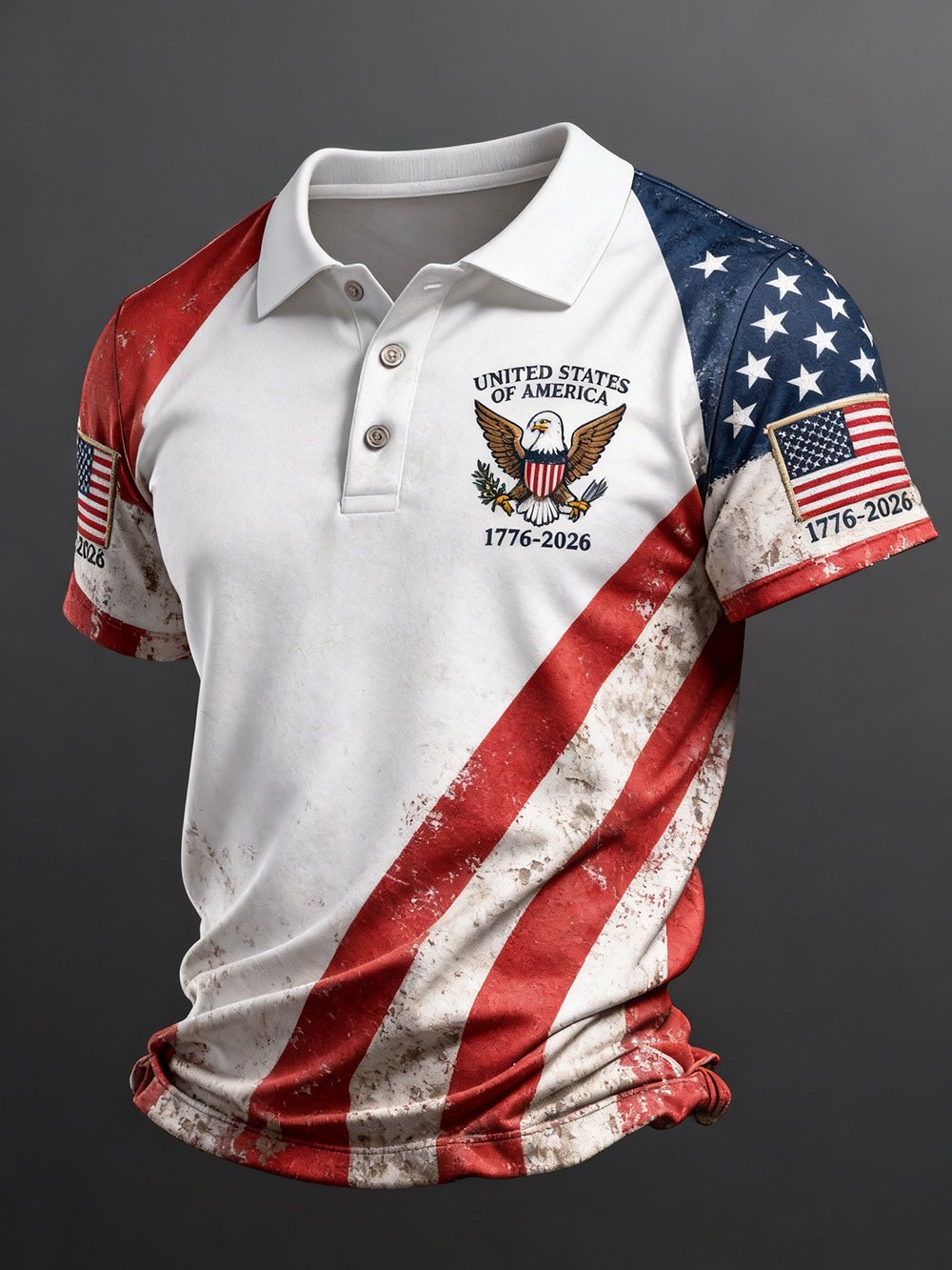 Men's 250th U.S. Independence Day Print Casual Short-Sleeve Polo Shirt