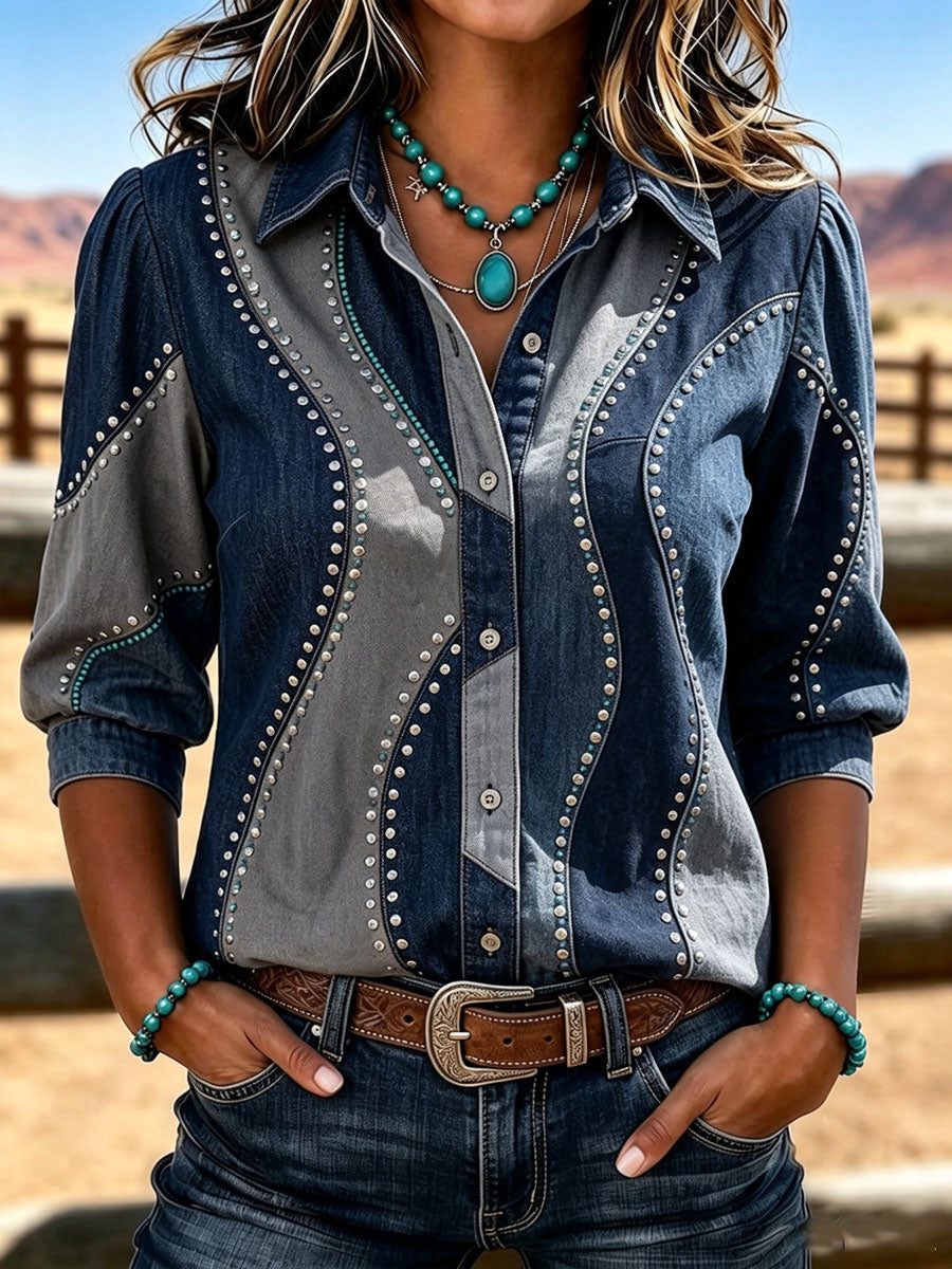 Ladies' Western Style Contrasting Retro Shirt
