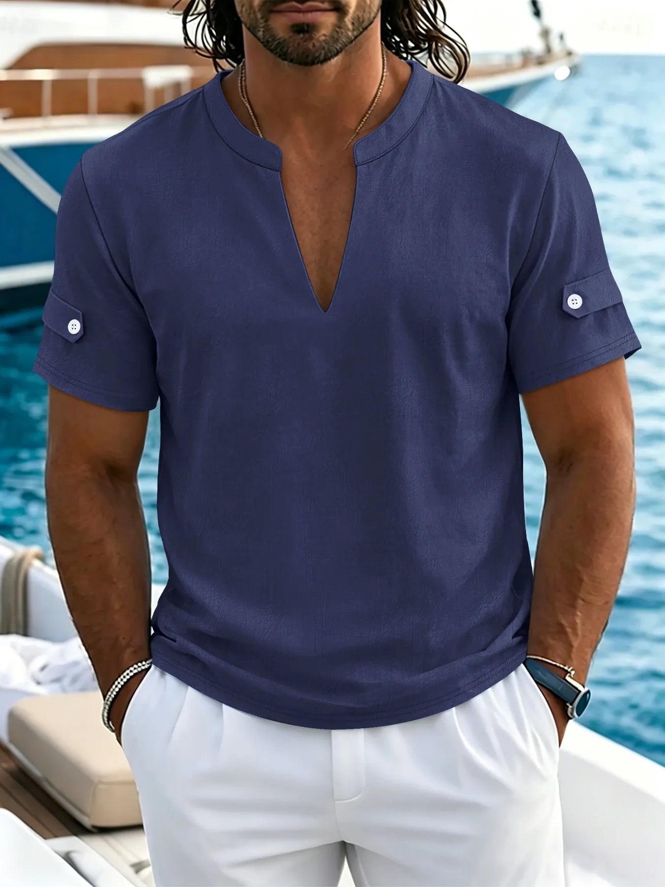 Men's Casual V-Neck Short-Sleeve Shirt