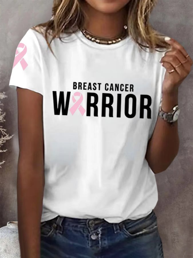 Women's Breast Cancer Pink Ribbon Print T-Shirt