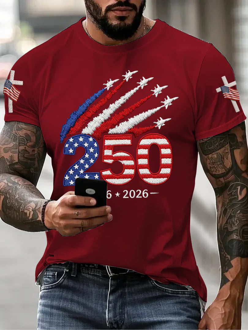 Men’s USA 250th Anniversary Print Crew Neck Short Sleeve T-Shirt