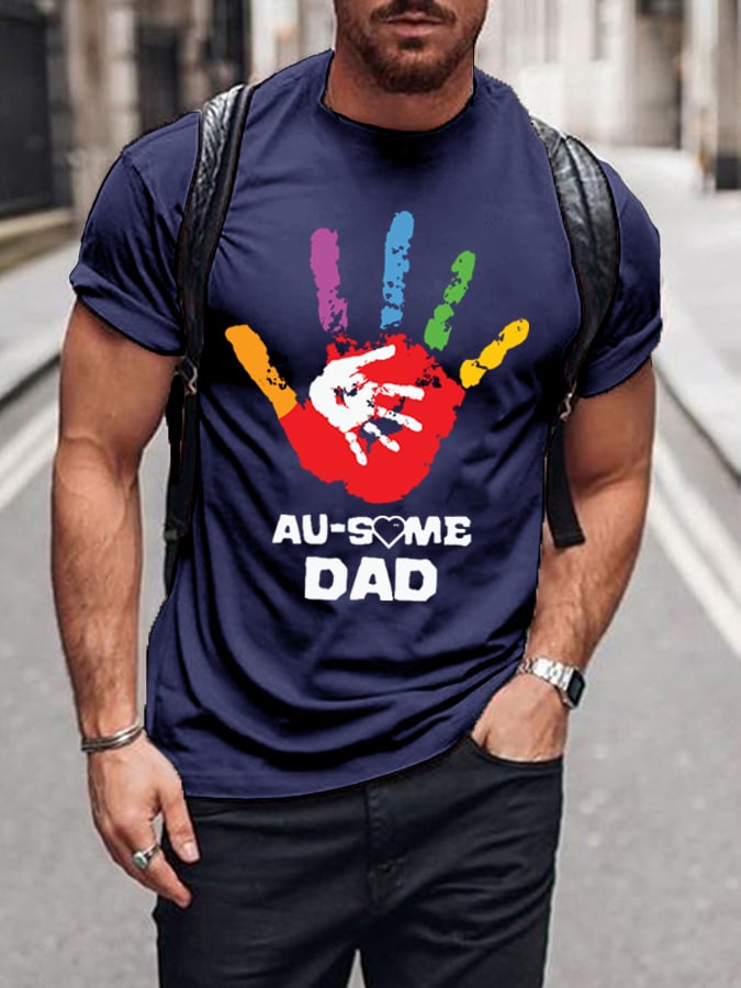 Men's Autism Dad Autism Awareness Print T-Shirt