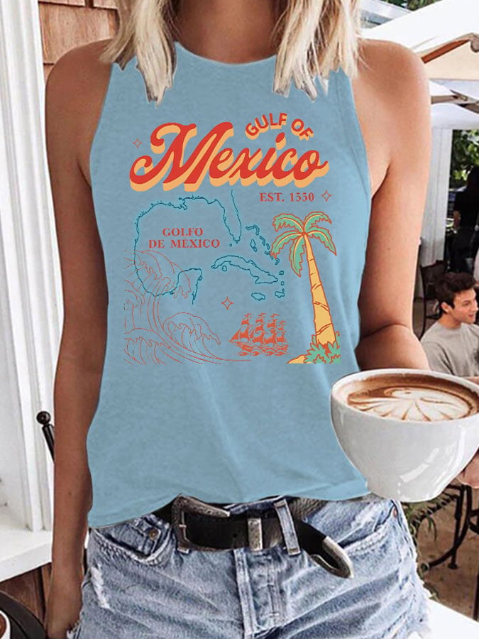 Retro Gulf Of Mexico Est.1550 Print Vest