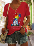 V-neck Gnome Autism Awareness Accept Understand Love Print T-Shirt