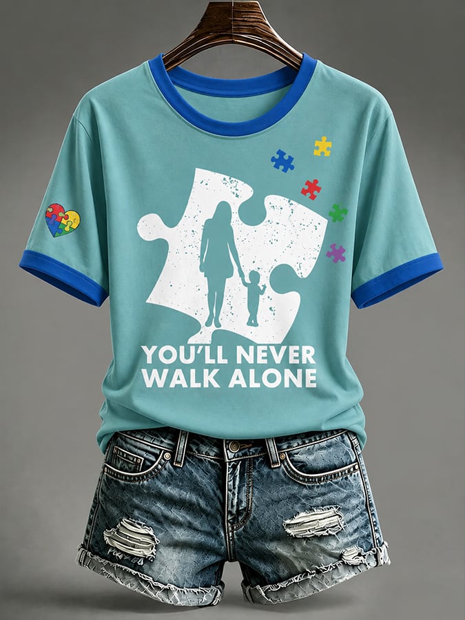 Women'S Casual Autism-Print Short-Sleeve T-Shirt