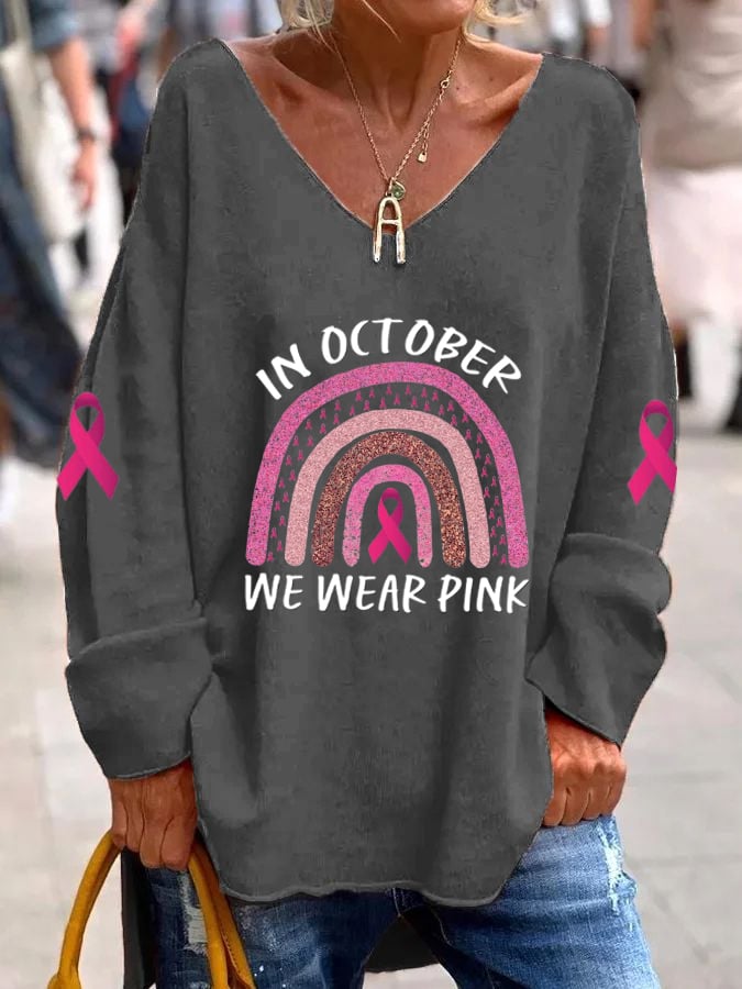 Women's In October We Wear Pink Print Loose Top