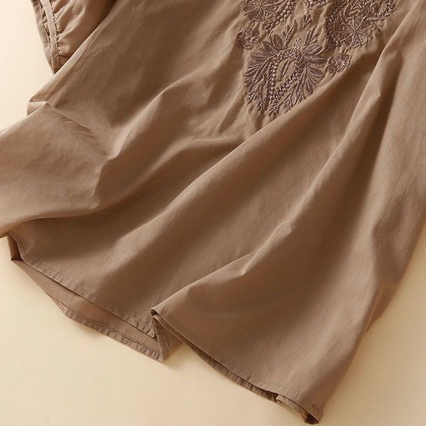 Women's Vintage Floral Embroidery Linen Shirt