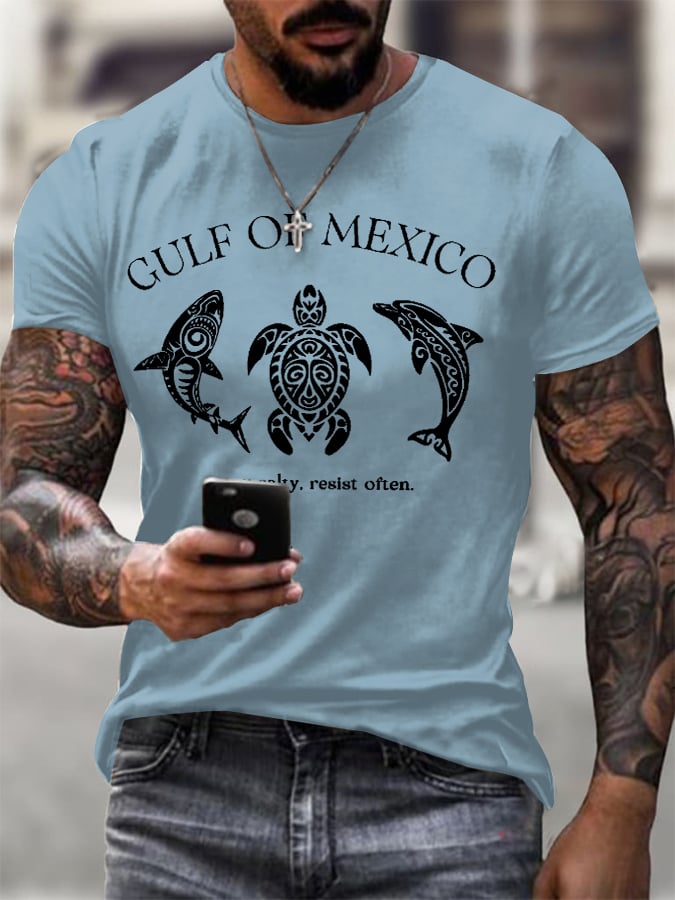 Men'S Retro Gulf Of Mexico Stay Salty Resist Often Printed Casual Crew Neck T-Shirt