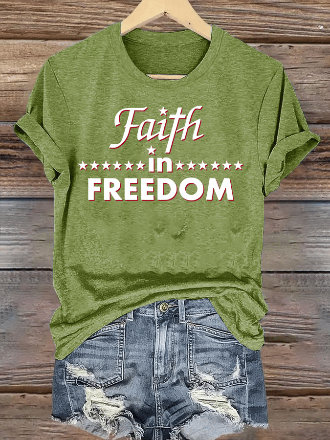 Women's Retro Faith In FREEDOM Print T-Shirt