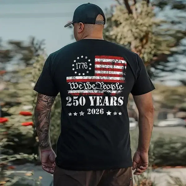 US 250 Years We The People Printed Pattern 100% Cotton T-Shirt