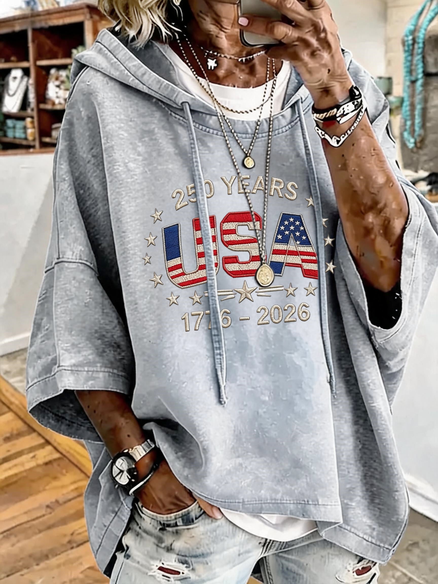 Women's Anniversary USA Print Oversized Hoodie