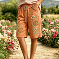 Women's Hippie Vintage Floral Art Cotton Linen Casual Shorts