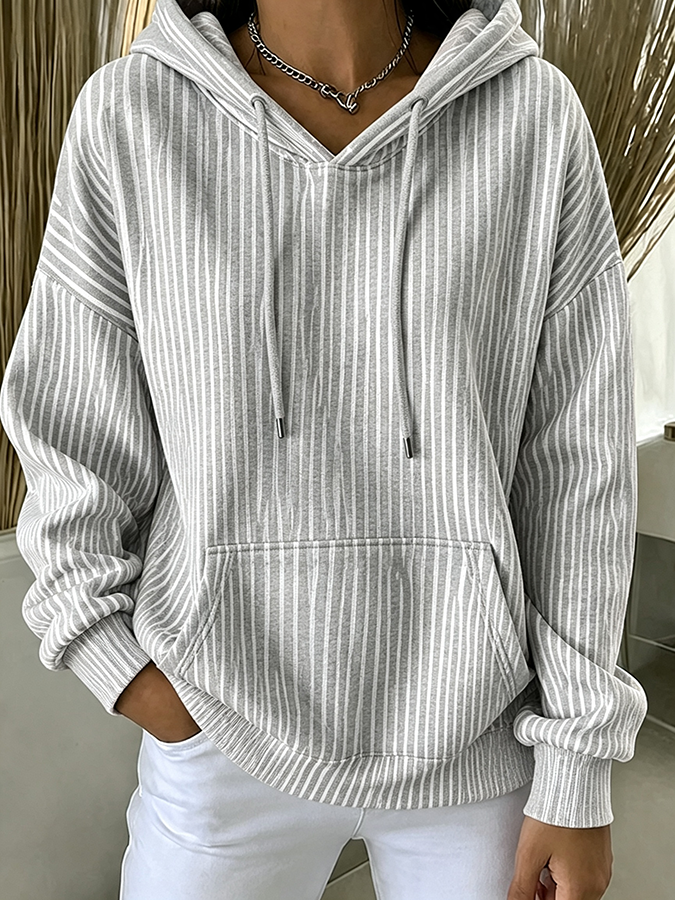 Women'S Casual Striped Hooded Printed Sportswear