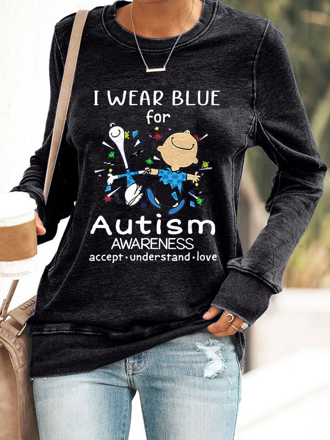 Autism Awareness I Wear Blue For Autism Print Sweatshirt