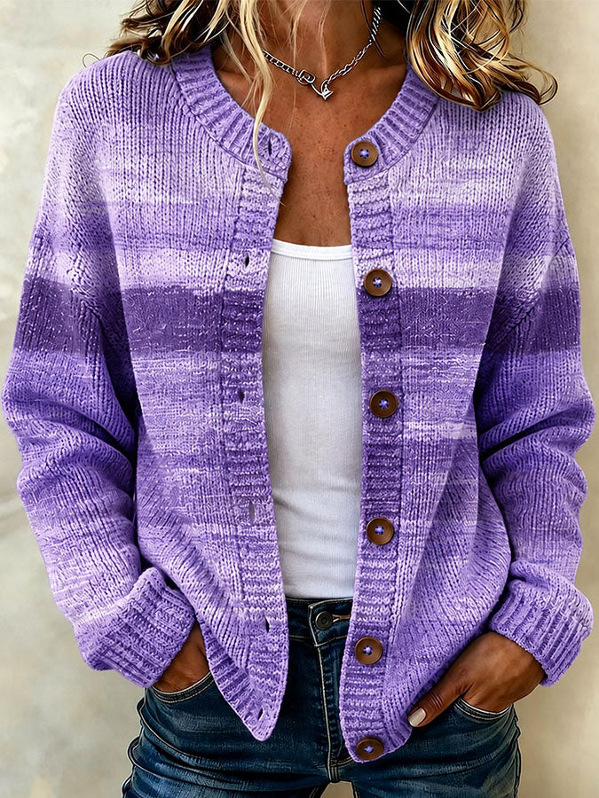 Women'S Striped Art Knitted Cardigan Top