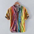 Men's Retro Gradient Stripes Linen Blend Short-sleeve Shirt