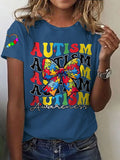 Women's Different Autism Awareness Printed Casual T-Shirt