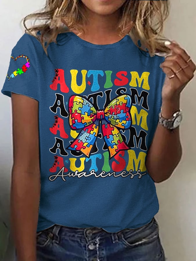 Women's Different Autism Awareness Printed Casual T-Shirt