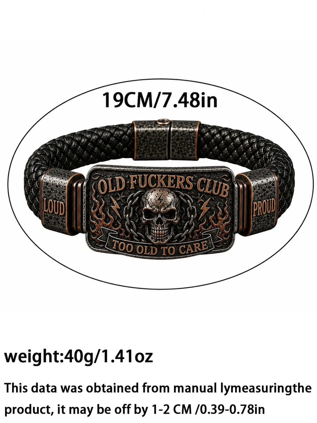 Old Fuckers Club Men’s Vintage Skull Flame Biker Braided Bracelet Gift Set