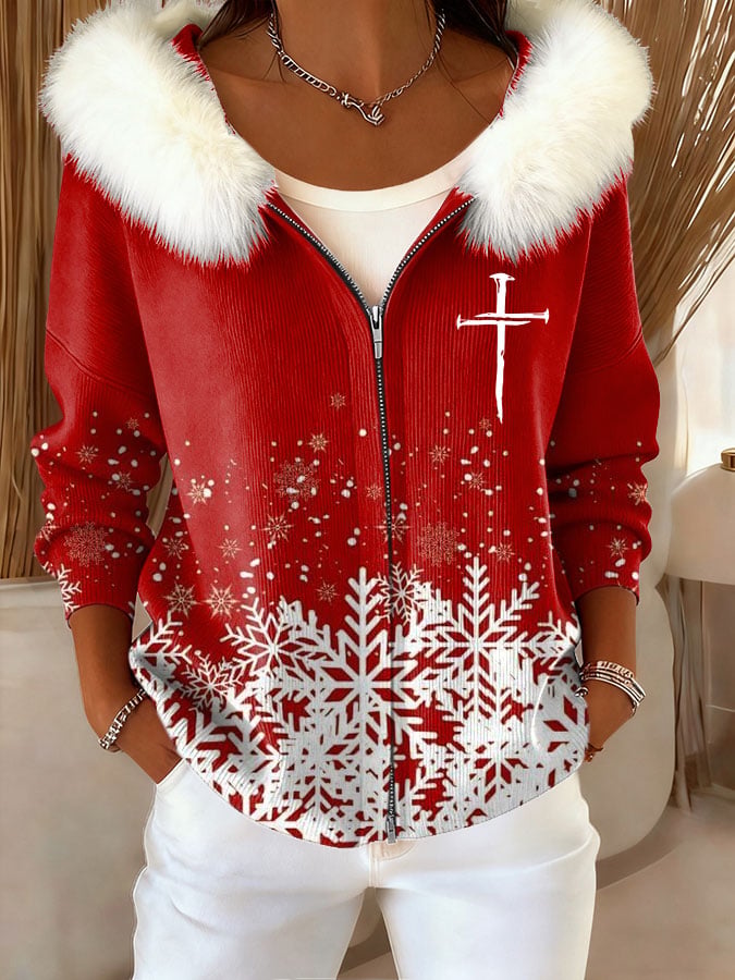 Women's Casual Christmas Faith Zipper Jacket