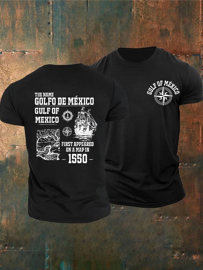 Men'S Retro Gulf Of Mexico Printed Casual Crew Neck T-Shirt
