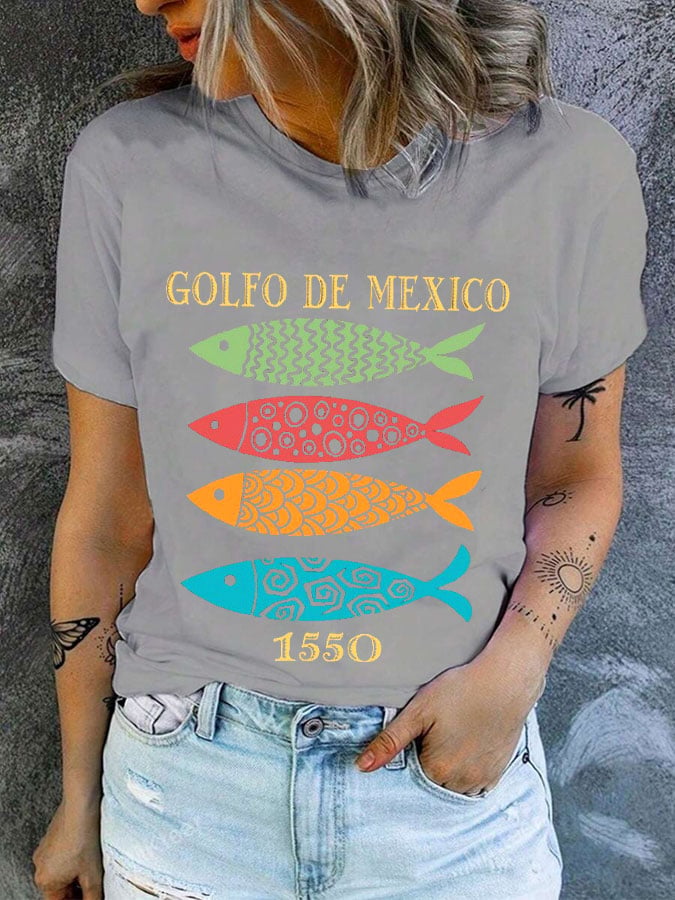 Women's Gulf of Mexico Print Round Neck T-Shirt
