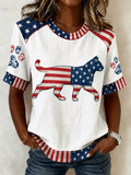 Women'S Cat Flag Printed Round Neck T-Shirt