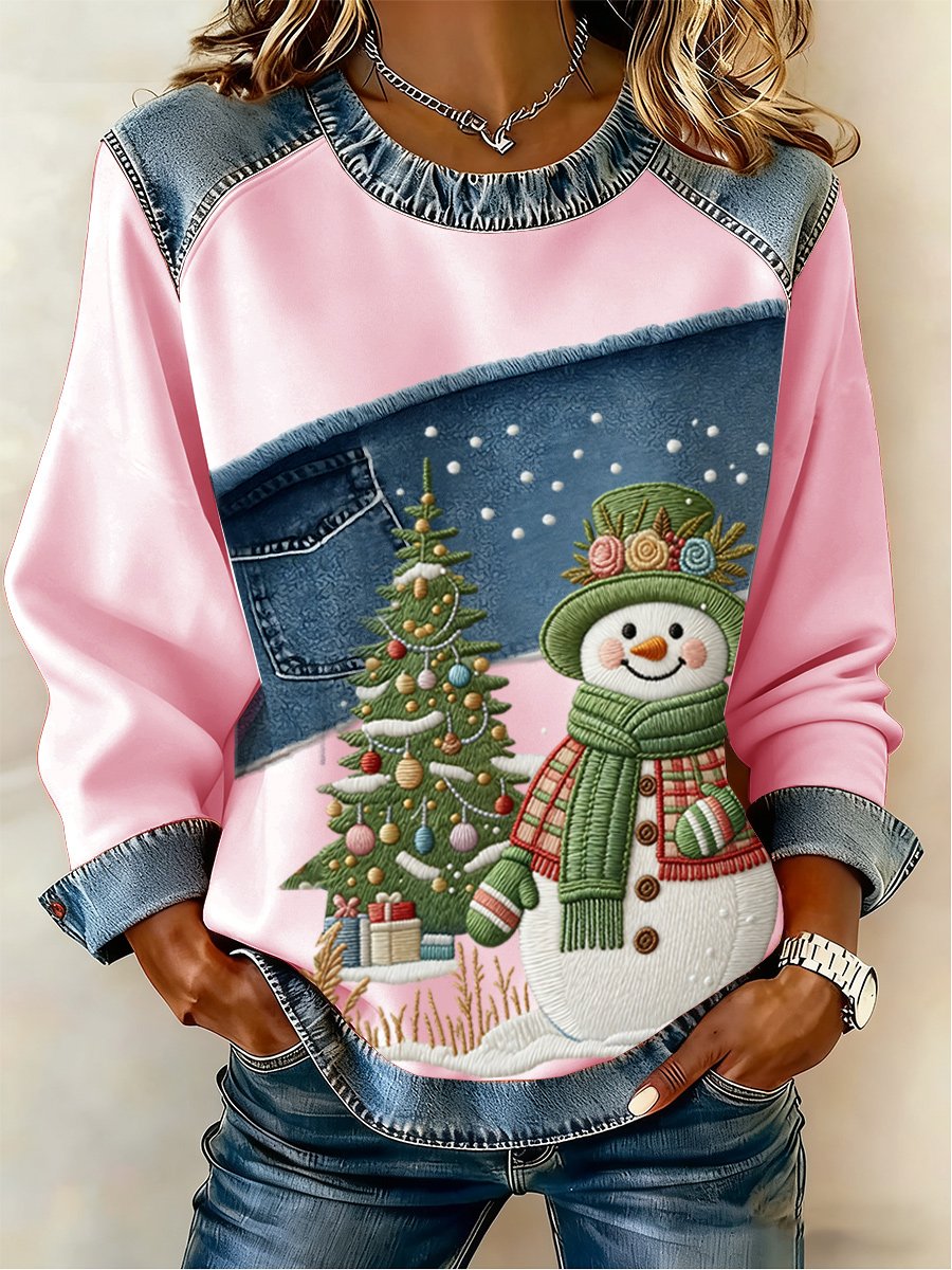 Women's Casual Retro Christmas Snowman Sweatshirt