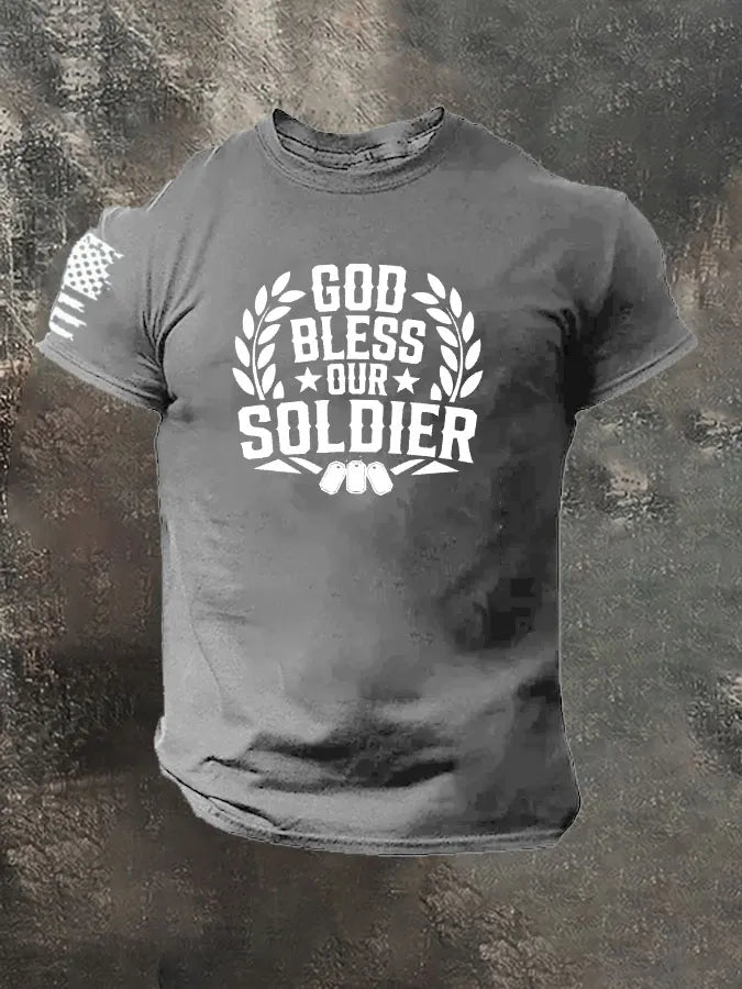 God Bless Oure Soldier Pattern 100% Cotton T-Shirt