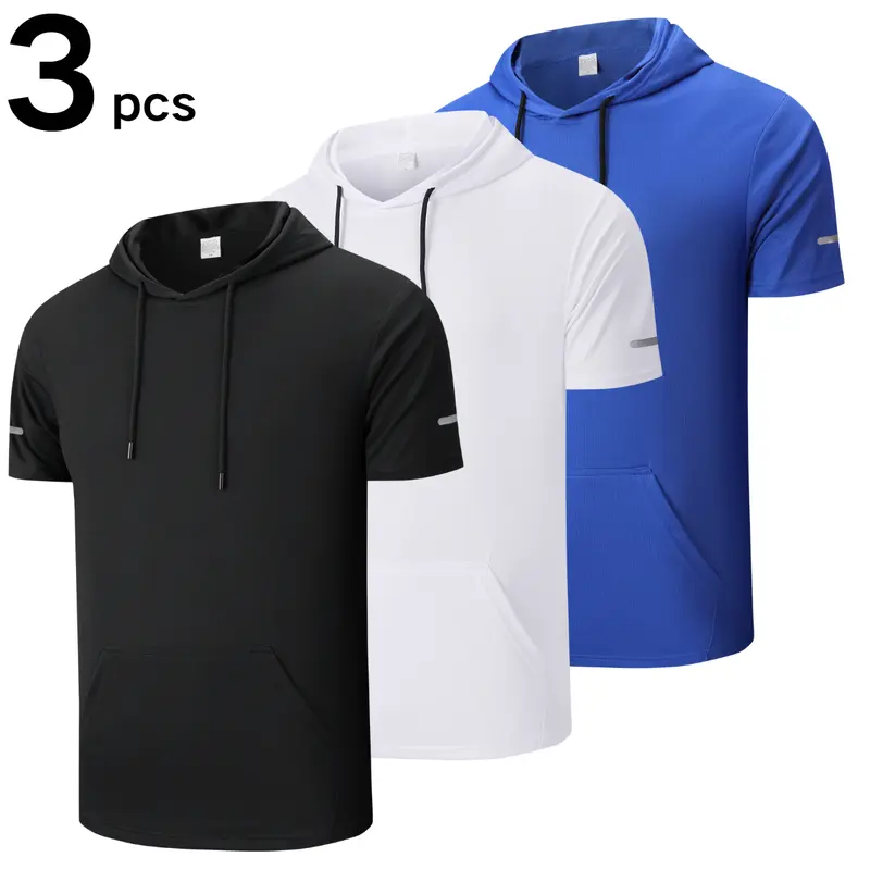 Men's Solid Color Short-Sleeve Sporty T-Shirt Hoodies