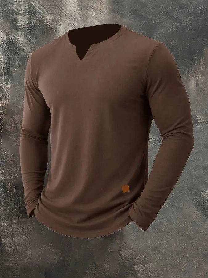 Men's Plain Casual V-Neck Long Sleeve T-Shirt