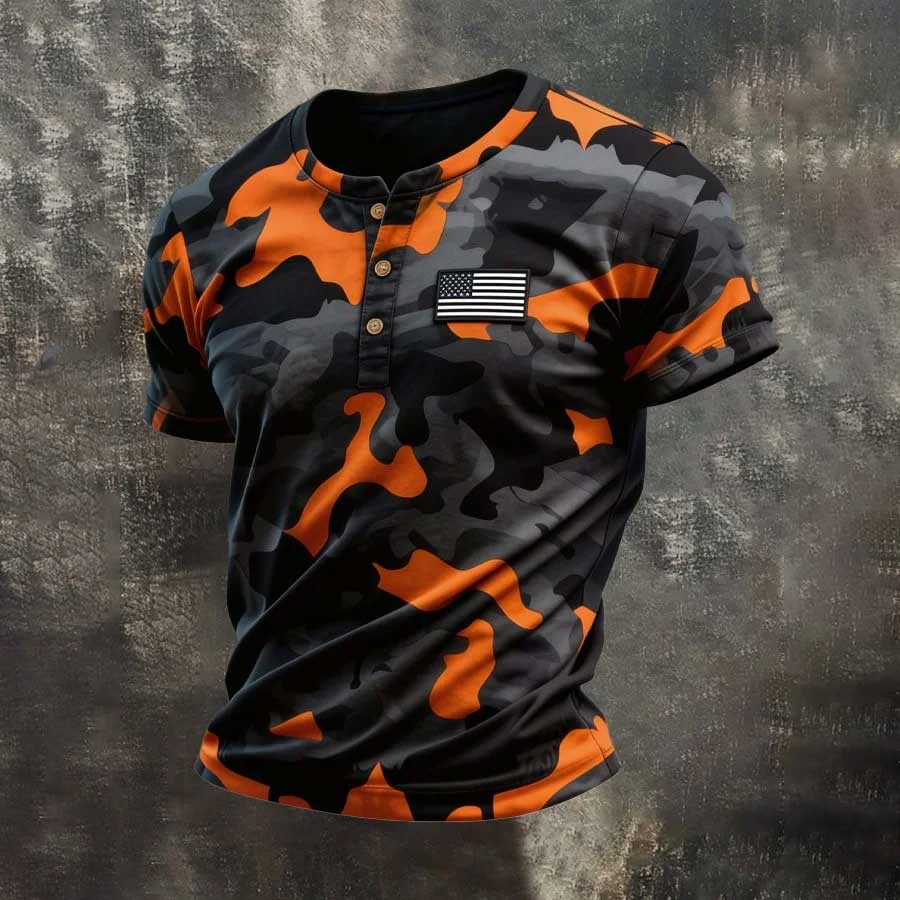 Men's Retro Patriot Camouflage Patchwork T-shirt